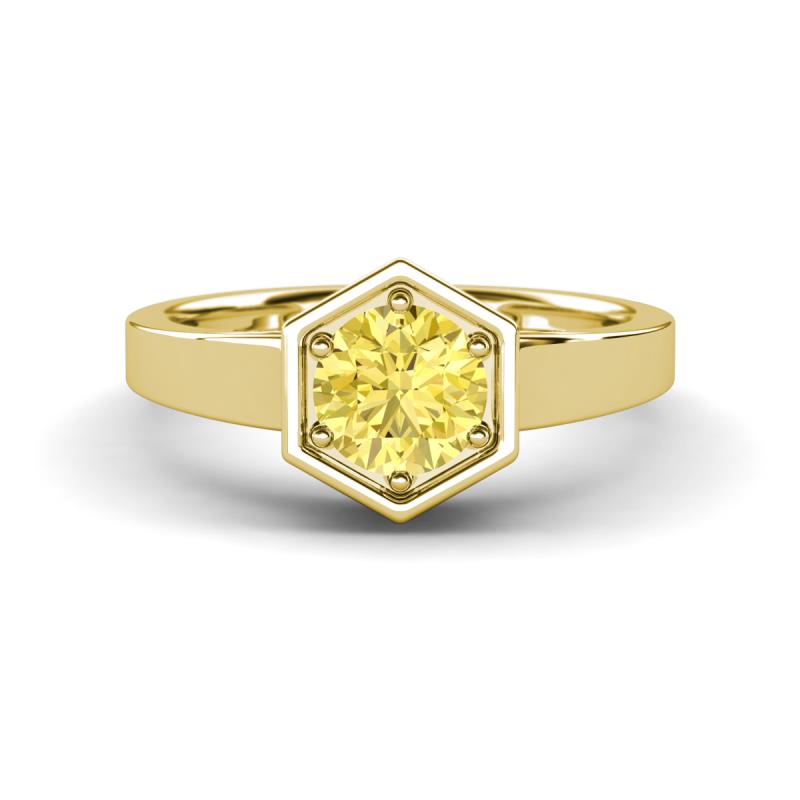 Dinah 1.20 ct Created Yellow Sapphire Women Hexagonal Signet Solitaire Engagement Ring 