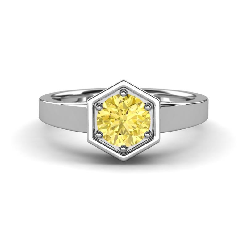 Dinah 1.20 ct Created Yellow Sapphire Women Hexagonal Signet Solitaire Engagement Ring 