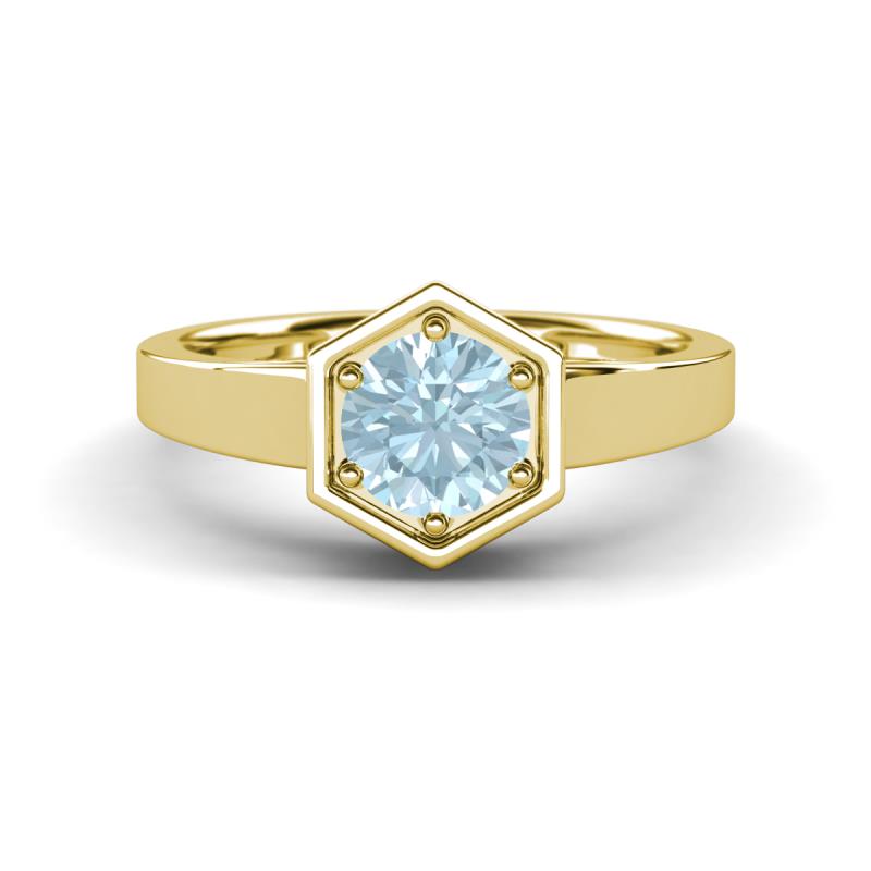 Dinah 0.87 ct Aquamarine Women Hexagonal Signet Solitaire Engagement Ring 