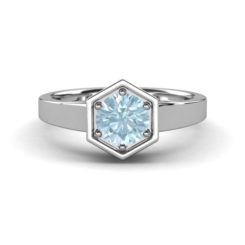 Dinah 0.87 ct Aquamarine Women Hexagonal Signet Solitaire Engagement Ring 