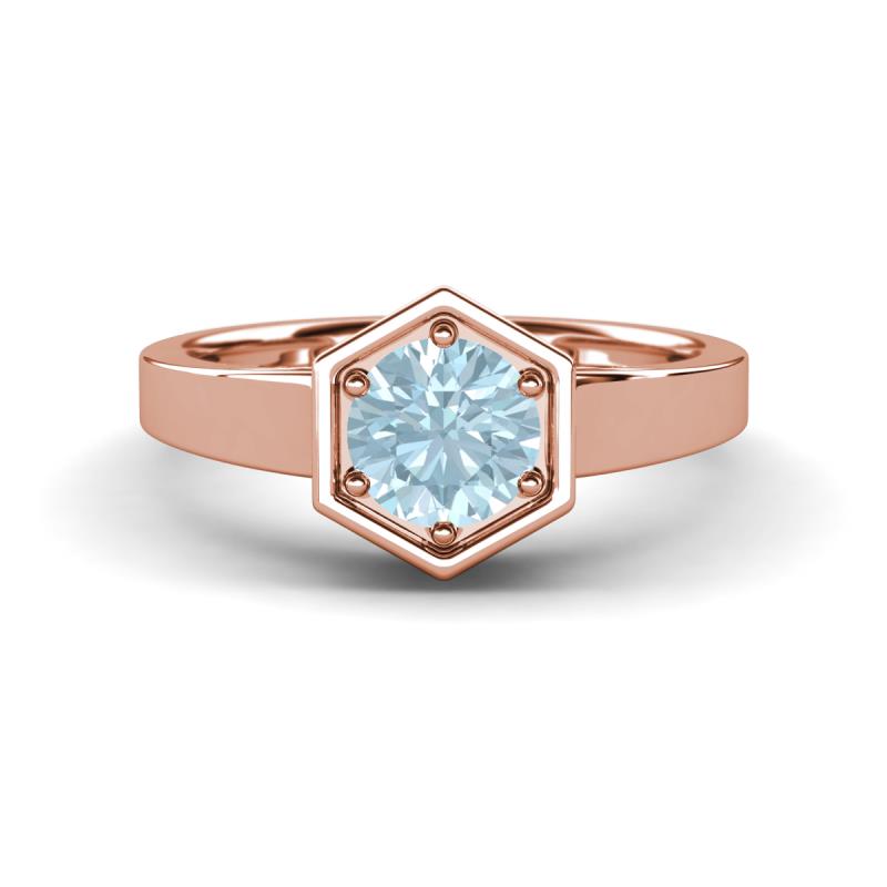 Dinah 0.87 ct Aquamarine Women Hexagonal Signet Solitaire Engagement Ring 