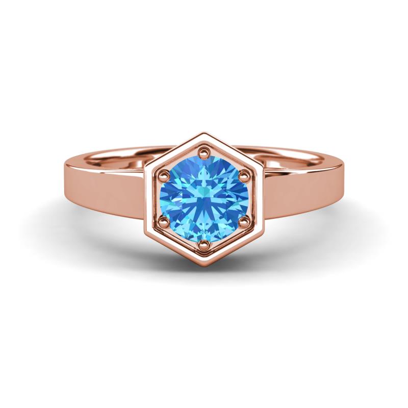 Dinah 0.95 ct Blue Topaz Women Hexagonal Signet Solitaire Engagement Ring 
