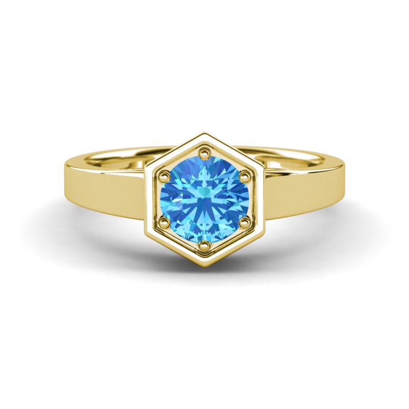 Dinah 0.95 ct Blue Topaz Women Hexagonal Signet Solitaire Engagement Ring 
