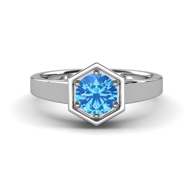 Dinah 0.95 ct Blue Topaz Women Hexagonal Signet Solitaire Engagement Ring 