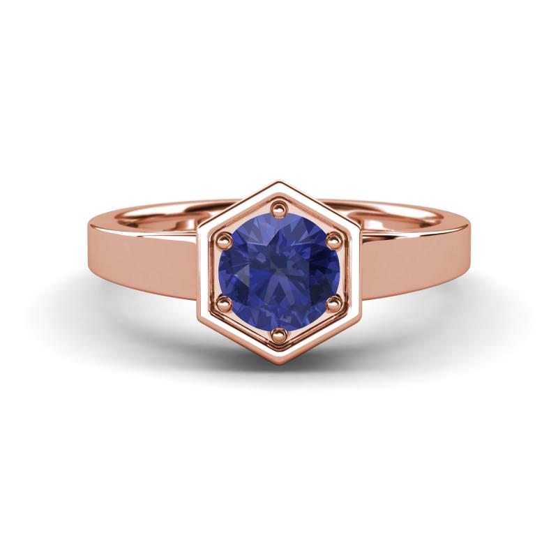 Dinah 0.80 ct Iolite Women Hexagonal Signet Solitaire Engagement Ring 