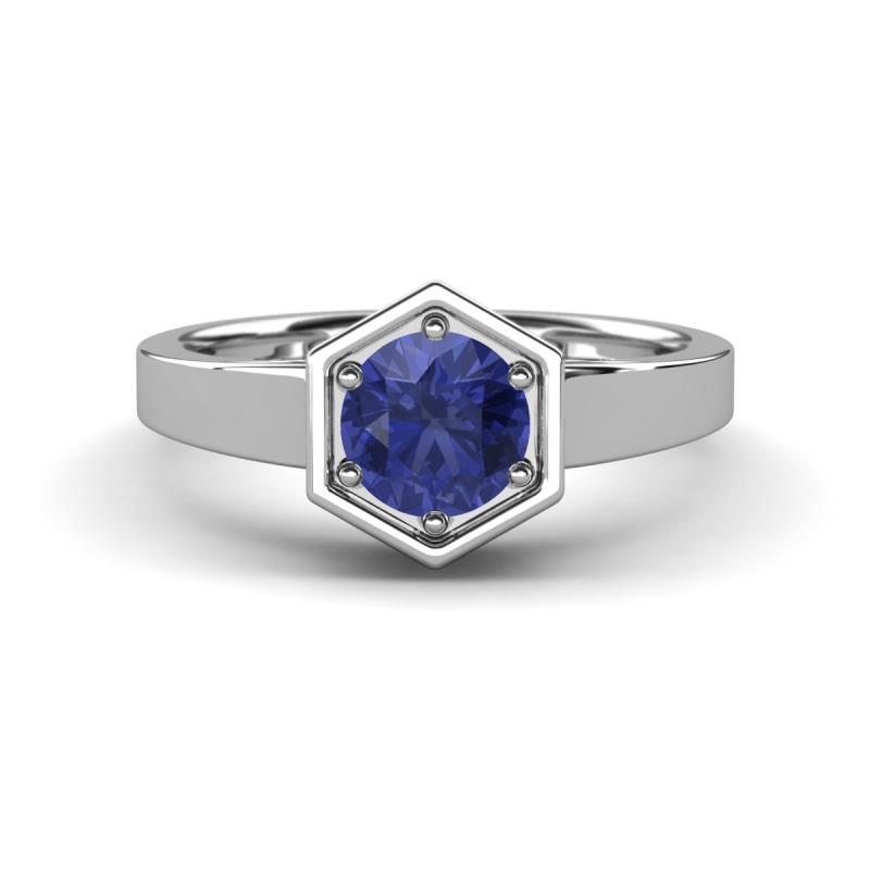 Dinah 0.80 ct Iolite Women Hexagonal Signet Solitaire Engagement Ring 