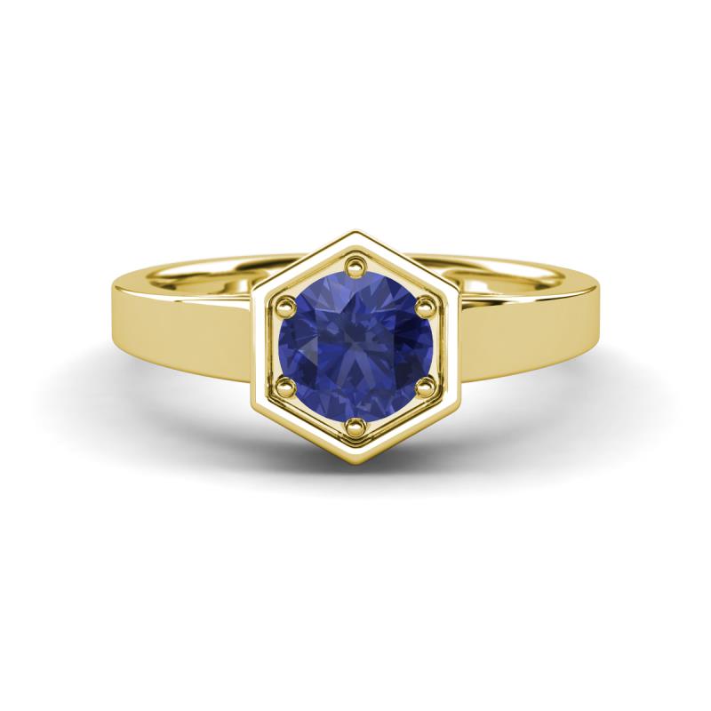 Dinah 0.80 ct Iolite Women Hexagonal Signet Solitaire Engagement Ring 