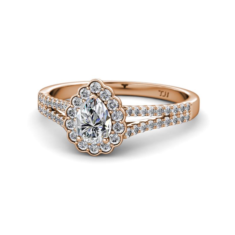 Raisa Desire 0.98 ctw IGI Certified Lab Grown Diamond Pear Cut (6x4 mm) & Natural Diamond Round (1.40 mm) Halo Engagement Ring 