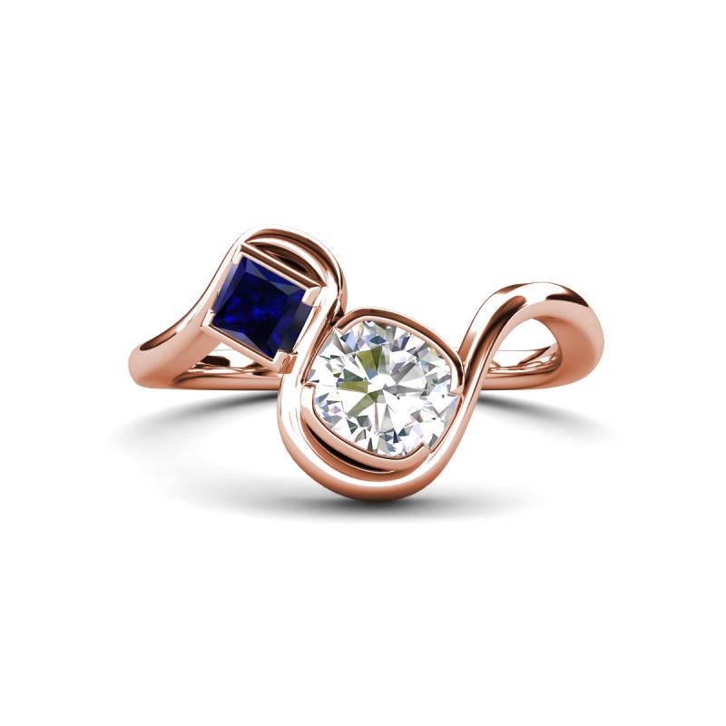 Nerida 1.52 ctw IGI Certified Cushion Shape Lab Grown Diamond (6.00 mm) and Princess Shape Created Blue Sapphire Women Toi Et Moi Wave Engagement Ring 