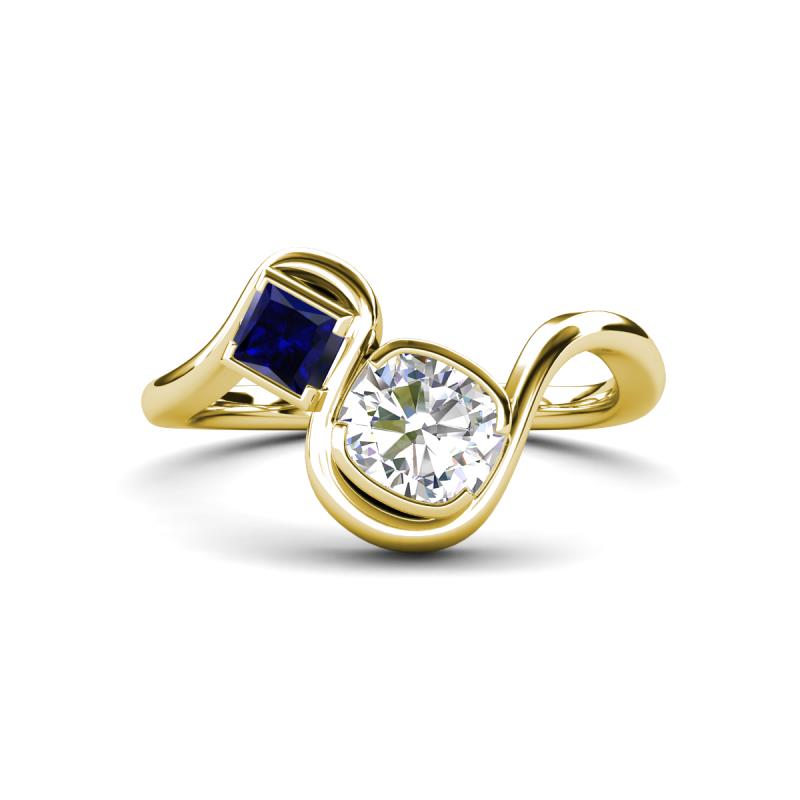 Nerida 1.52 ctw IGI Certified Cushion Shape Lab Grown Diamond (6.00 mm) and Princess Shape Created Blue Sapphire Women Toi Et Moi Wave Engagement Ring 