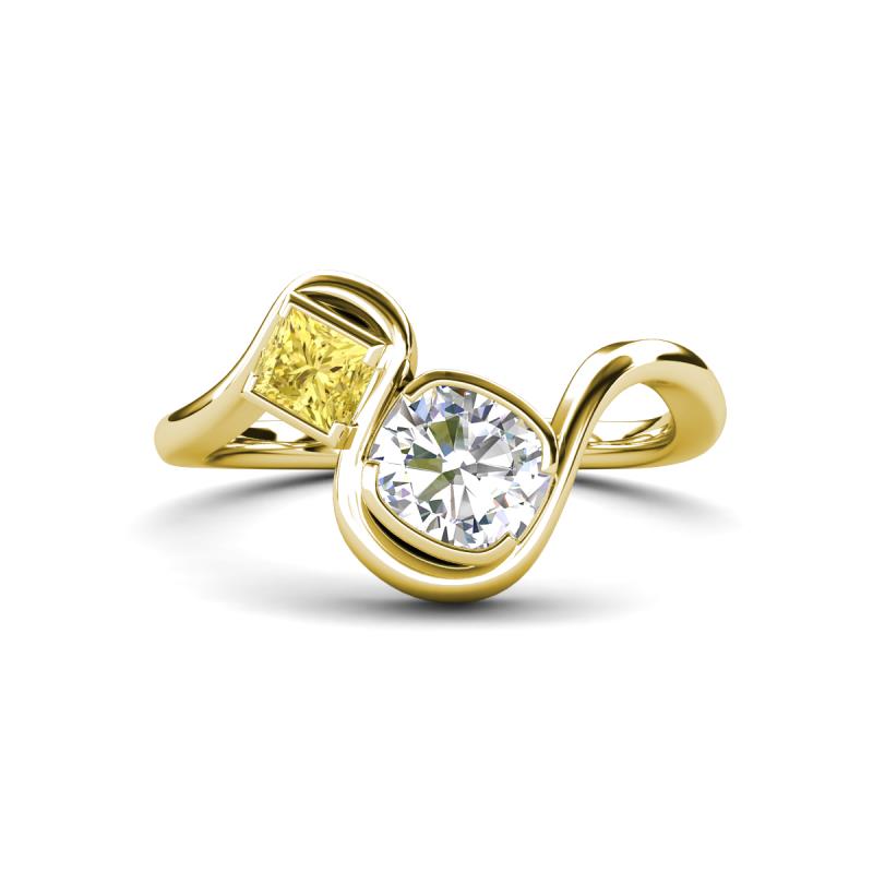 Nerida 1.65 ctw IGI Certified Cushion Shape Lab Grown Diamond (6.00 mm) and Princess Shape Created Yellow Sapphire Women Toi Et Moi Wave Engagement Ring 