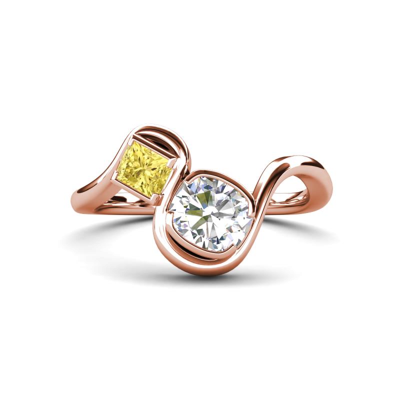 Nerida 1.65 ctw IGI Certified Cushion Shape Lab Grown Diamond (6.00 mm) and Princess Shape Created Yellow Sapphire Women Toi Et Moi Wave Engagement Ring 