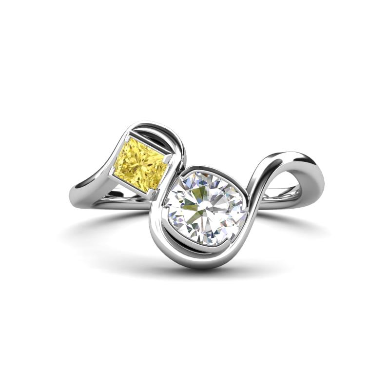 Nerida 1.65 ctw IGI Certified Cushion Shape Lab Grown Diamond (6.00 mm) and Princess Shape Created Yellow Sapphire Women Toi Et Moi Wave Engagement Ring 