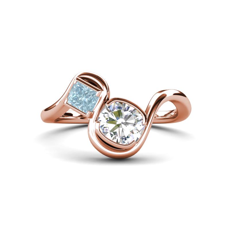 Nerida 1.52 ctw IGI Certified Cushion Shape Lab Grown Diamond (6.00 mm) and Princess Shape Aquamarine Women Toi Et Moi Wave Engagement Ring 