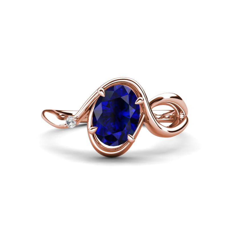 Lioren 1.32 ctw Oval Shape Created Blue Sapphire accented Round Lab Grown Diamond Split Shank Women Wave Solitaire Plus Engagement Ring 