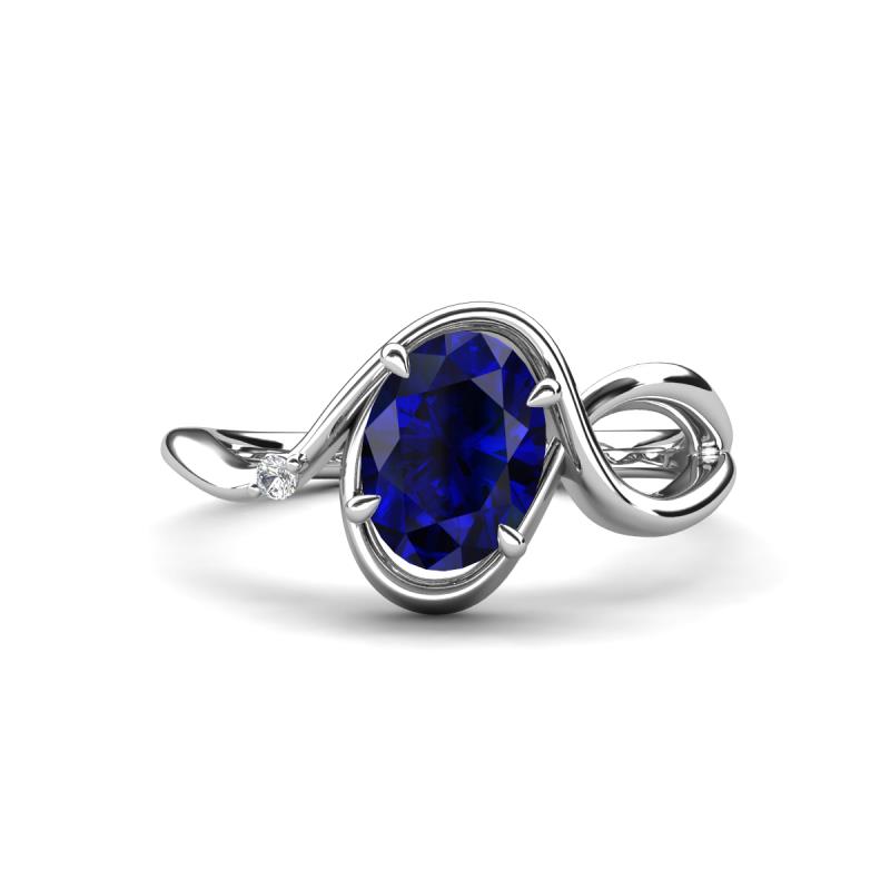 Lioren 1.32 ctw Oval Shape Created Blue Sapphire accented Round Lab Grown Diamond Split Shank Women Wave Solitaire Plus Engagement Ring 