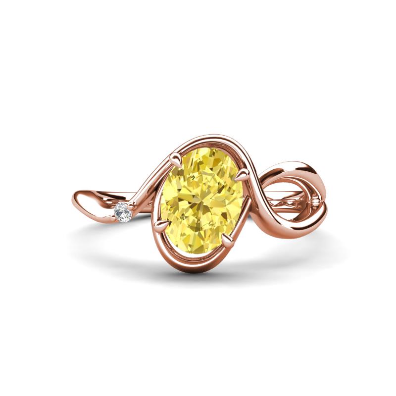 Lioren 1.37 ctw Oval Shape Created Yellow Sapphire accented Round Lab Grown Diamond Split Shank Women Wave Solitaire Plus Engagement Ring 