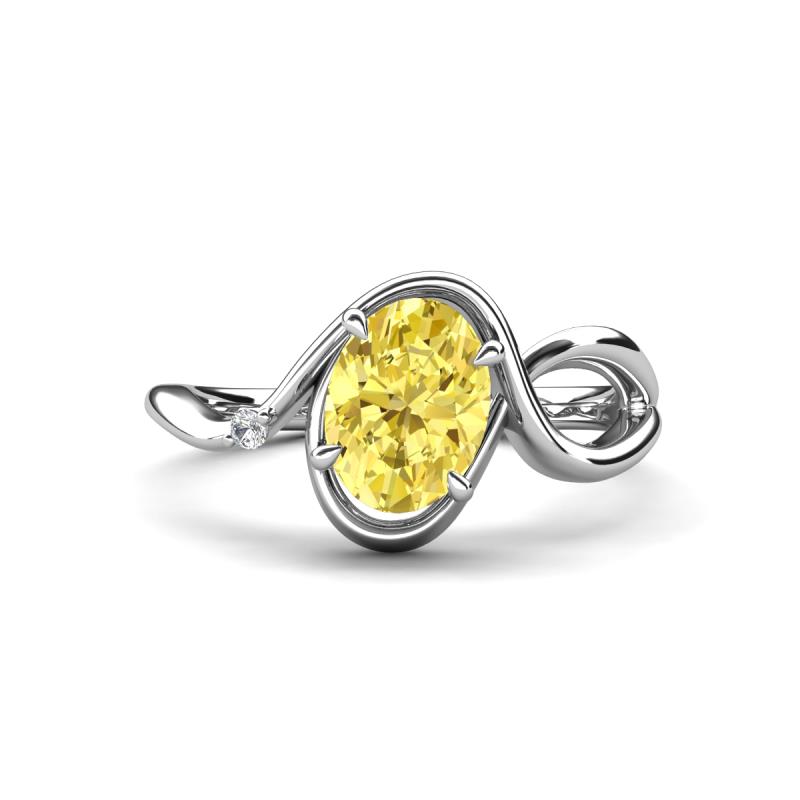 Lioren 1.37 ctw Oval Shape Created Yellow Sapphire accented Round Lab Grown Diamond Split Shank Women Wave Solitaire Plus Engagement Ring 