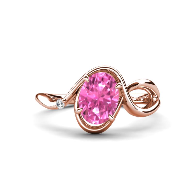 Lioren 1.42 ctw Oval Shape Created Pink Sapphire accented Round Lab Grown Diamond Split Shank Women Wave Solitaire Plus Engagement Ring 