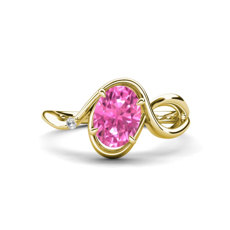 Lioren 1.42 ctw Oval Shape Created Pink Sapphire accented Round Lab Grown Diamond Split Shank Women Wave Solitaire Plus Engagement Ring 