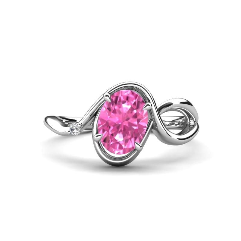 Lioren 1.42 ctw Oval Shape Created Pink Sapphire accented Round Lab Grown Diamond Split Shank Women Wave Solitaire Plus Engagement Ring 