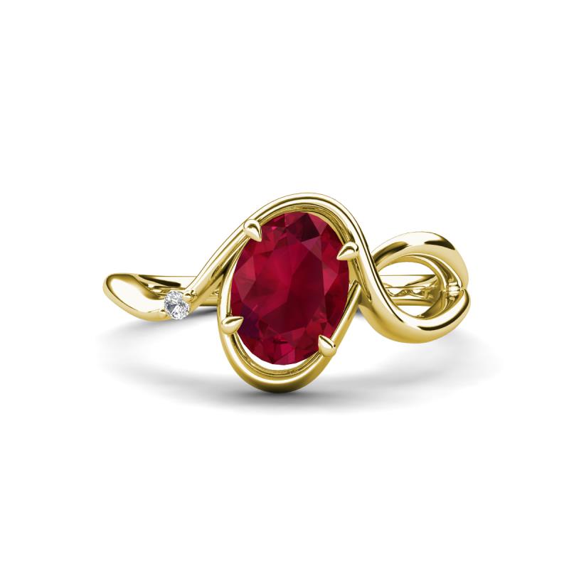 Lioren 1.62 ctw Oval Shape Created Ruby accented Round Lab Grown Diamond Split Shank Women Wave Solitaire Plus Engagement Ring 