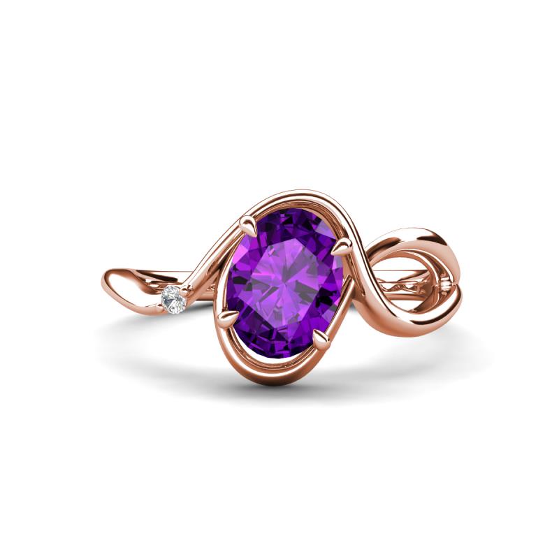 Lioren 1.22 ctw Oval Shape Amethyst accented Round Lab Grown Diamond Split Shank Women Wave Solitaire Plus Engagement Ring 