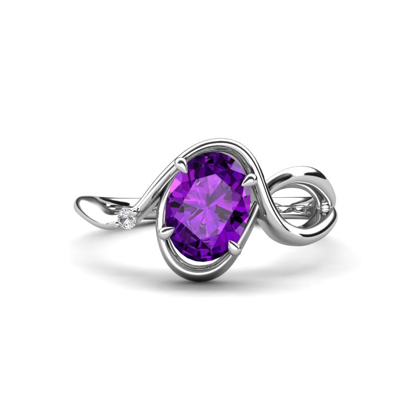 Lioren 1.22 ctw Oval Shape Amethyst accented Round Lab Grown Diamond Split Shank Women Wave Solitaire Plus Engagement Ring 
