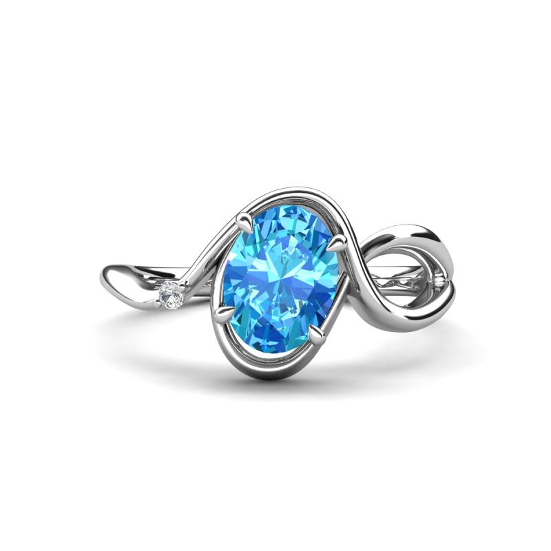 Lioren 1.62 ctw Oval Shape Blue Topaz accented Round Lab Grown Diamond Split Shank Women Wave Solitaire Plus Engagement Ring 