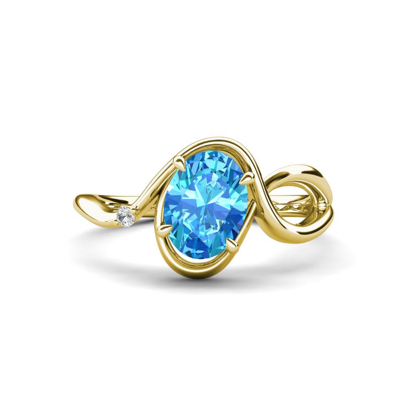 Lioren 1.62 ctw Oval Shape Blue Topaz accented Round Lab Grown Diamond Split Shank Women Wave Solitaire Plus Engagement Ring 