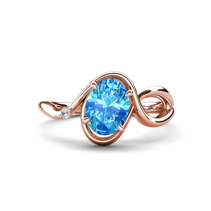 Lioren 1.62 ctw Oval Shape Blue Topaz accented Round Lab Grown Diamond Split Shank Women Wave Solitaire Plus Engagement Ring 