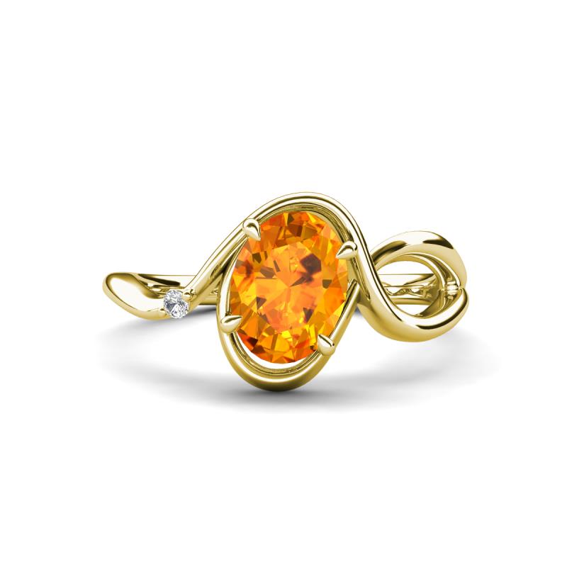 Lioren 1.22 ctw Oval Shape Citrine accented Round Lab Grown Diamond Split Shank Women Wave Solitaire Plus Engagement Ring 