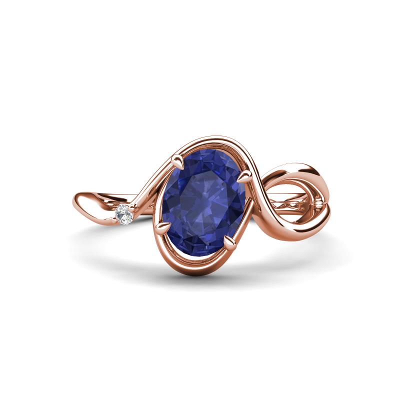 Lioren 1.12 ctw Oval Shape Iolite accented Round Lab Grown Diamond Split Shank Women Wave Solitaire Plus Engagement Ring 