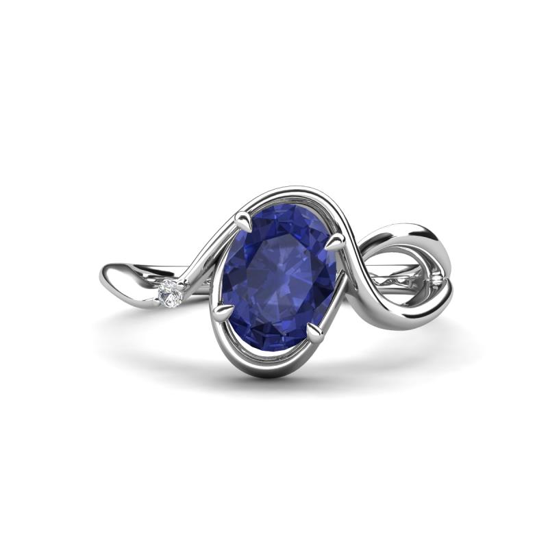 Lioren 1.12 ctw Oval Shape Iolite accented Round Lab Grown Diamond Split Shank Women Wave Solitaire Plus Engagement Ring 