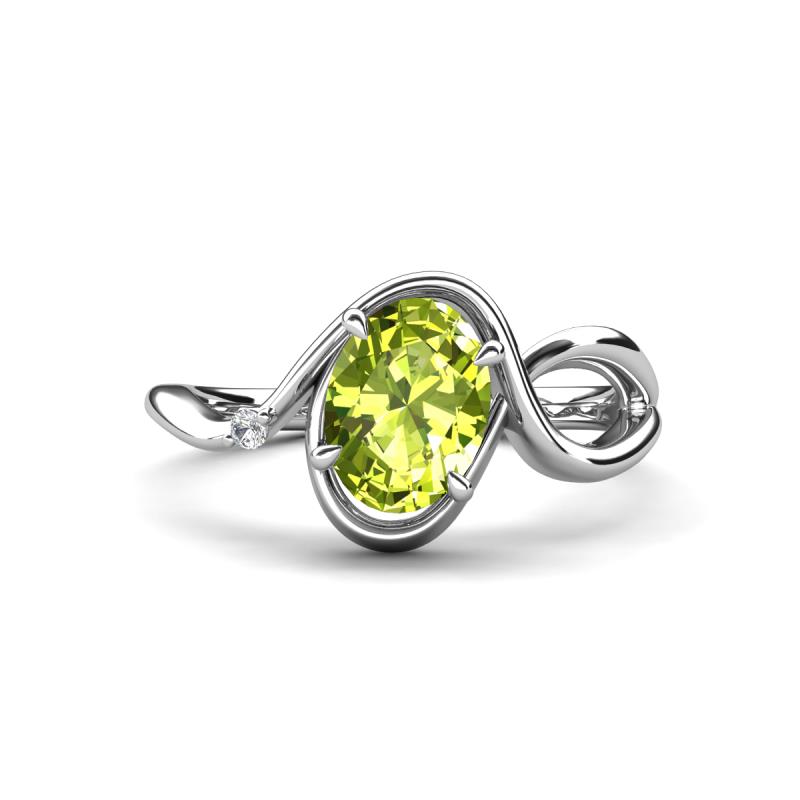 Lioren 1.37 ctw Oval Shape Peridot accented Round Lab Grown Diamond Split Shank Women Wave Solitaire Plus Engagement Ring 