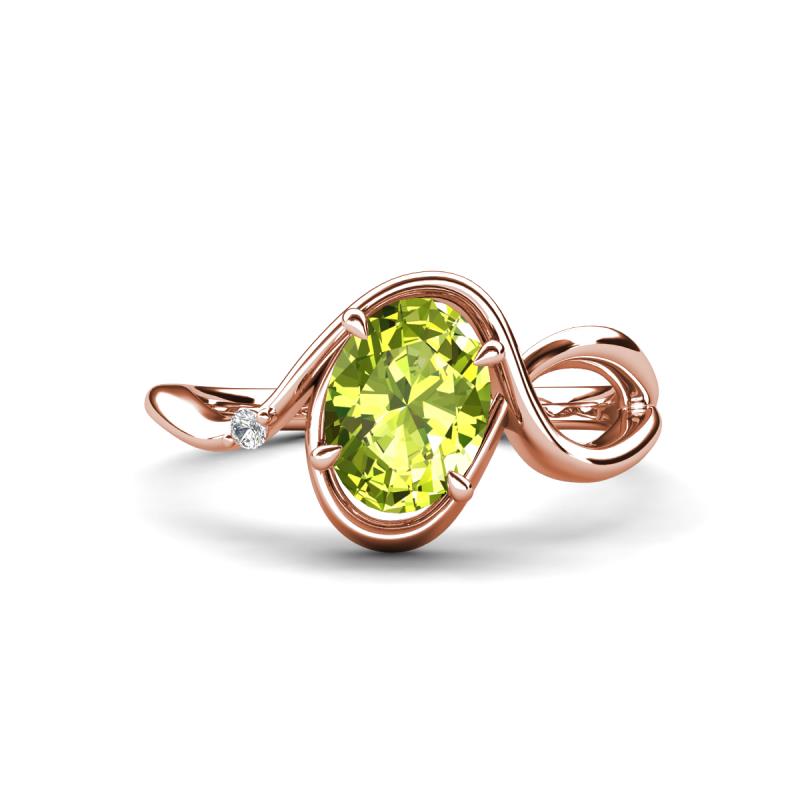 Lioren 1.37 ctw Oval Shape Peridot accented Round Lab Grown Diamond Split Shank Women Wave Solitaire Plus Engagement Ring 