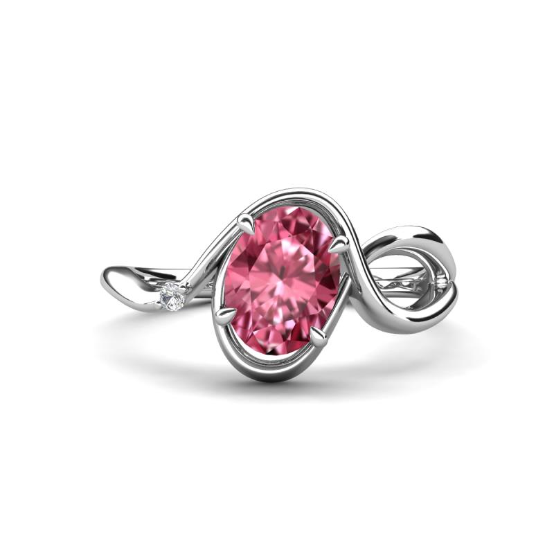 Lioren 1.37 ctw Oval Shape Pink Tourmaline accented Round Lab Grown Diamond Split Shank Women Wave Solitaire Plus Engagement Ring 