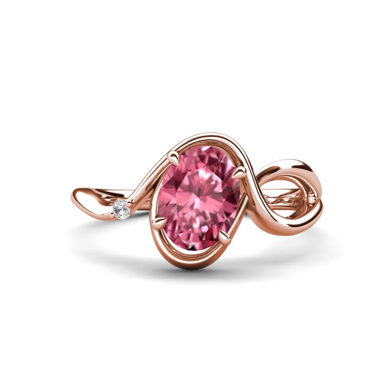 Lioren 1.37 ctw Oval Shape Pink Tourmaline accented Round Lab Grown Diamond Split Shank Women Wave Solitaire Plus Engagement Ring 