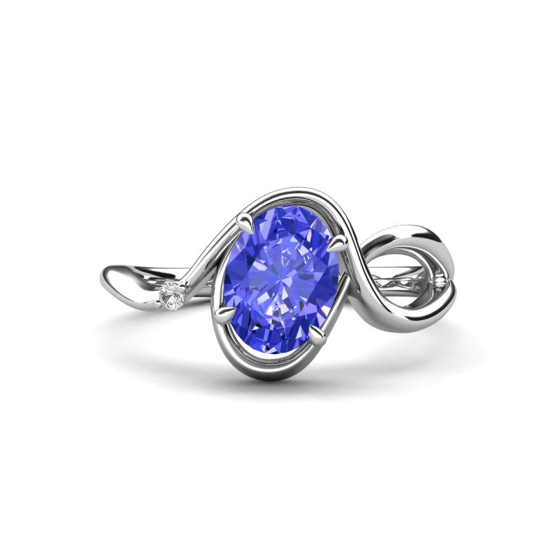 Lioren 1.37 ctw Oval Shape Tanzanite accented Round Lab Grown Diamond Split Shank Women Wave Solitaire Plus Engagement Ring 