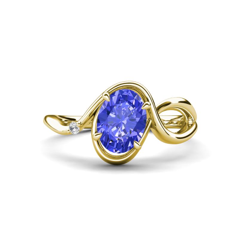 Lioren 1.37 ctw Oval Shape Tanzanite accented Round Lab Grown Diamond Split Shank Women Wave Solitaire Plus Engagement Ring 