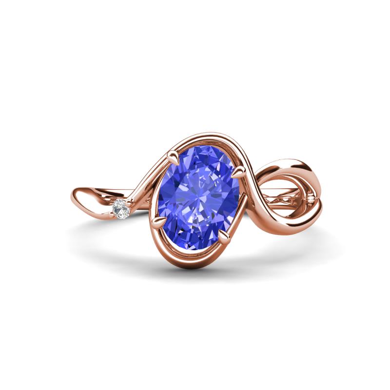 Lioren 1.37 ctw Oval Shape Tanzanite accented Round Lab Grown Diamond Split Shank Women Wave Solitaire Plus Engagement Ring 