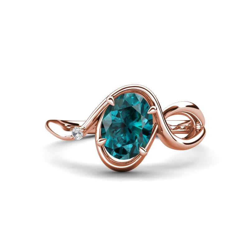 Lioren 1.62 ctw Oval Shape London Blue Topaz accented Round Lab Grown Diamond Split Shank Women Wave Solitaire Plus Engagement Ring 