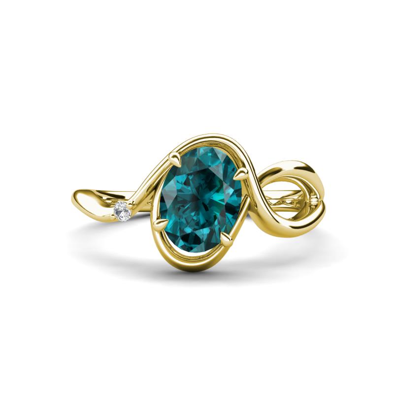 Lioren 1.62 ctw Oval Shape London Blue Topaz accented Round Lab Grown Diamond Split Shank Women Wave Solitaire Plus Engagement Ring 