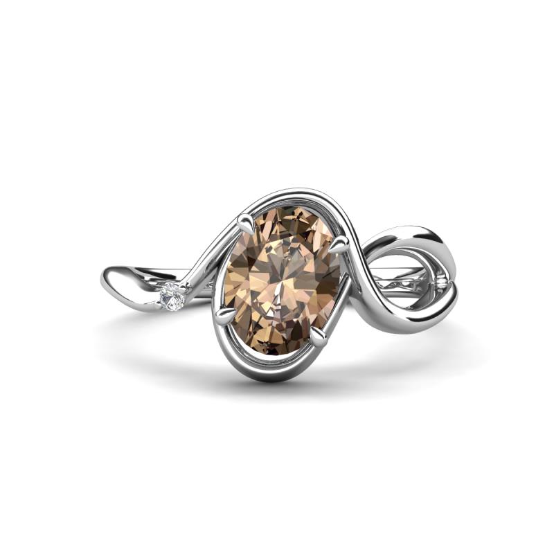 Lioren 1.27 ctw Oval Shape Smoky Quartz accented Round Lab Grown Diamond Split Shank Women Wave Solitaire Plus Engagement Ring 