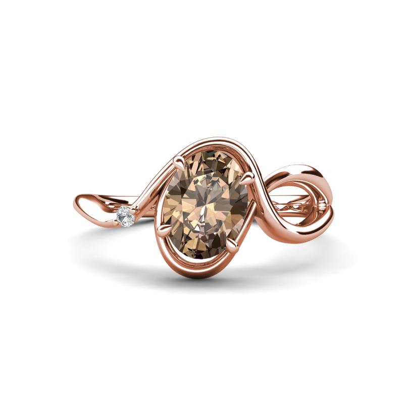 Lioren 1.27 ctw Oval Shape Smoky Quartz accented Round Lab Grown Diamond Split Shank Women Wave Solitaire Plus Engagement Ring 