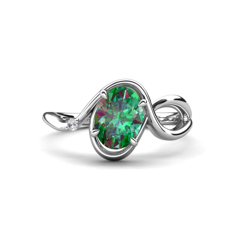 Lioren 1.52 ctw Oval Shape Created Alexandrite accented Round Lab Grown Diamond Split Shank Women Wave Solitaire Plus Engagement Ring 