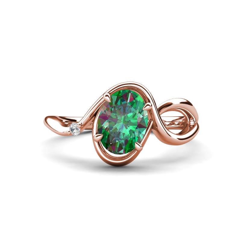 Lioren 1.52 ctw Oval Shape Created Alexandrite accented Round Lab Grown Diamond Split Shank Women Wave Solitaire Plus Engagement Ring 