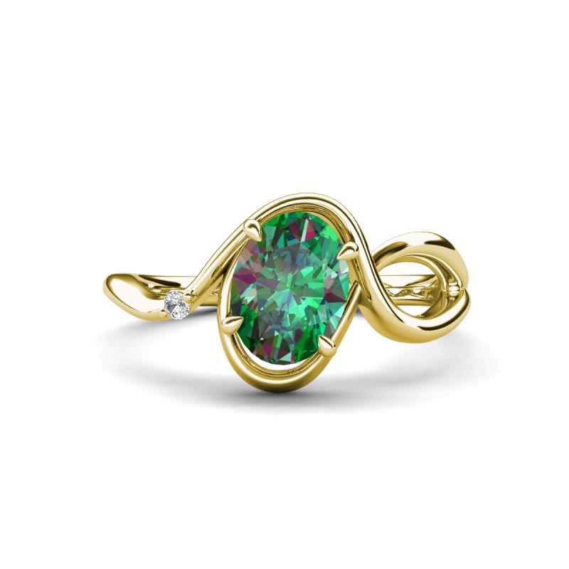 Lioren 1.52 ctw Oval Shape Created Alexandrite accented Round Lab Grown Diamond Split Shank Women Wave Solitaire Plus Engagement Ring 