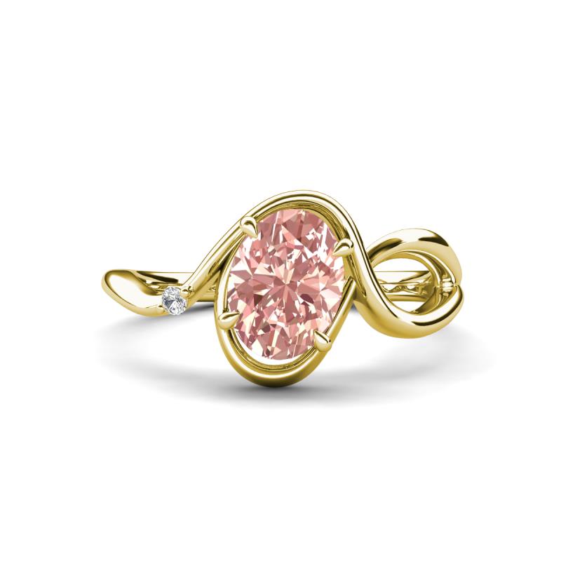 Lioren 1.15 ctw Oval Shape Morganite accented Round Lab Grown Diamond Split Shank Women Wave Solitaire Plus Engagement Ring 