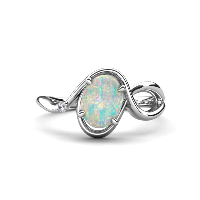 Lioren 0.79 ctw Oval Shape Opal accented Round Lab Grown Diamond Split Shank Women Wave Solitaire Plus Engagement Ring 